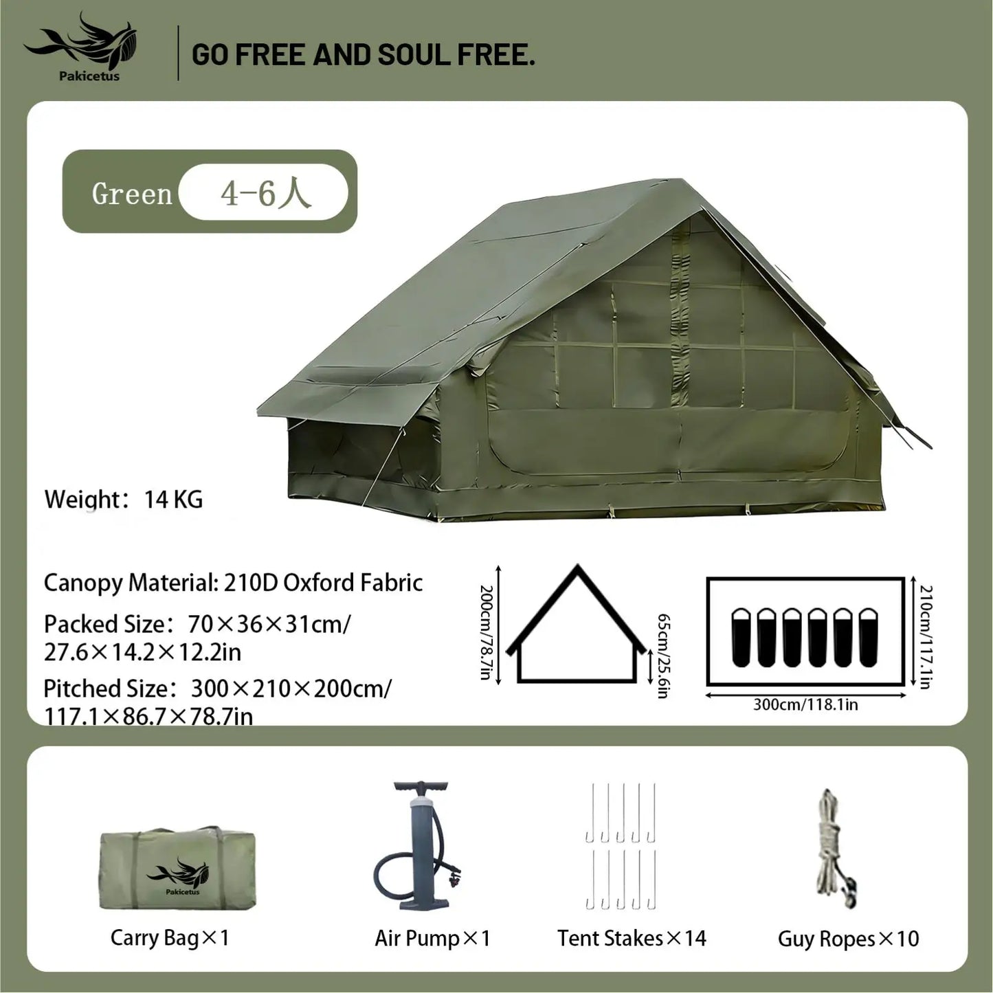 Pakicetus Quick Setup Inflatable Camping Tent, Waterproof Family Tent for 4-8 Persons, Portable Air Tent with Carry Bag