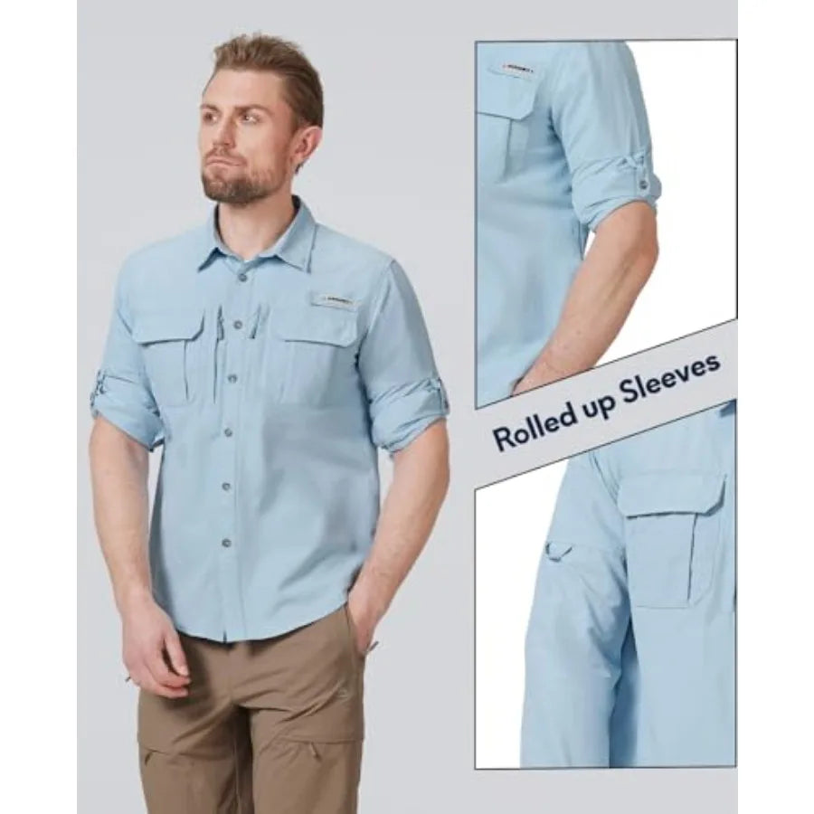 Haimont Men's Sun Protection Button Down Shirts Long Sleeve Hiking Fishing Travel Shirt Quick Dry Outdoor Top