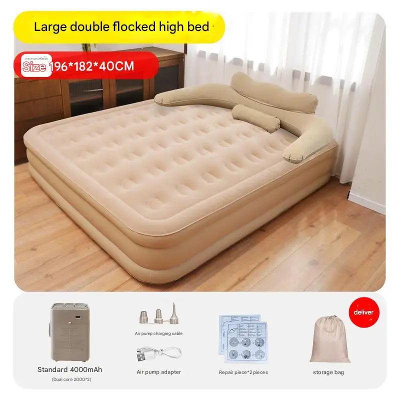 New 2 Persons Inflatable Mattress Camping Folding Outdoor Indoor Home Air Cushion 40cm High Bed Lazy Laying Soft Skin-Friendly