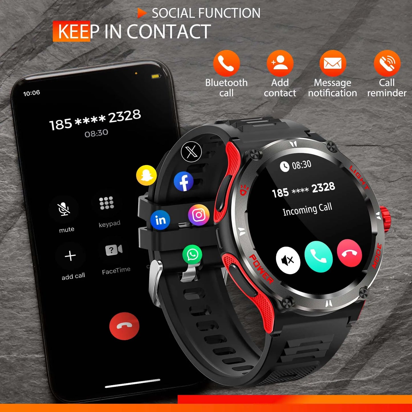Smart Watch 3ATM Waterproof 1.53" KT76 Men Sport With Compass And LED Flashlight Heart Rate Sleep Analysis Bluetooth Call