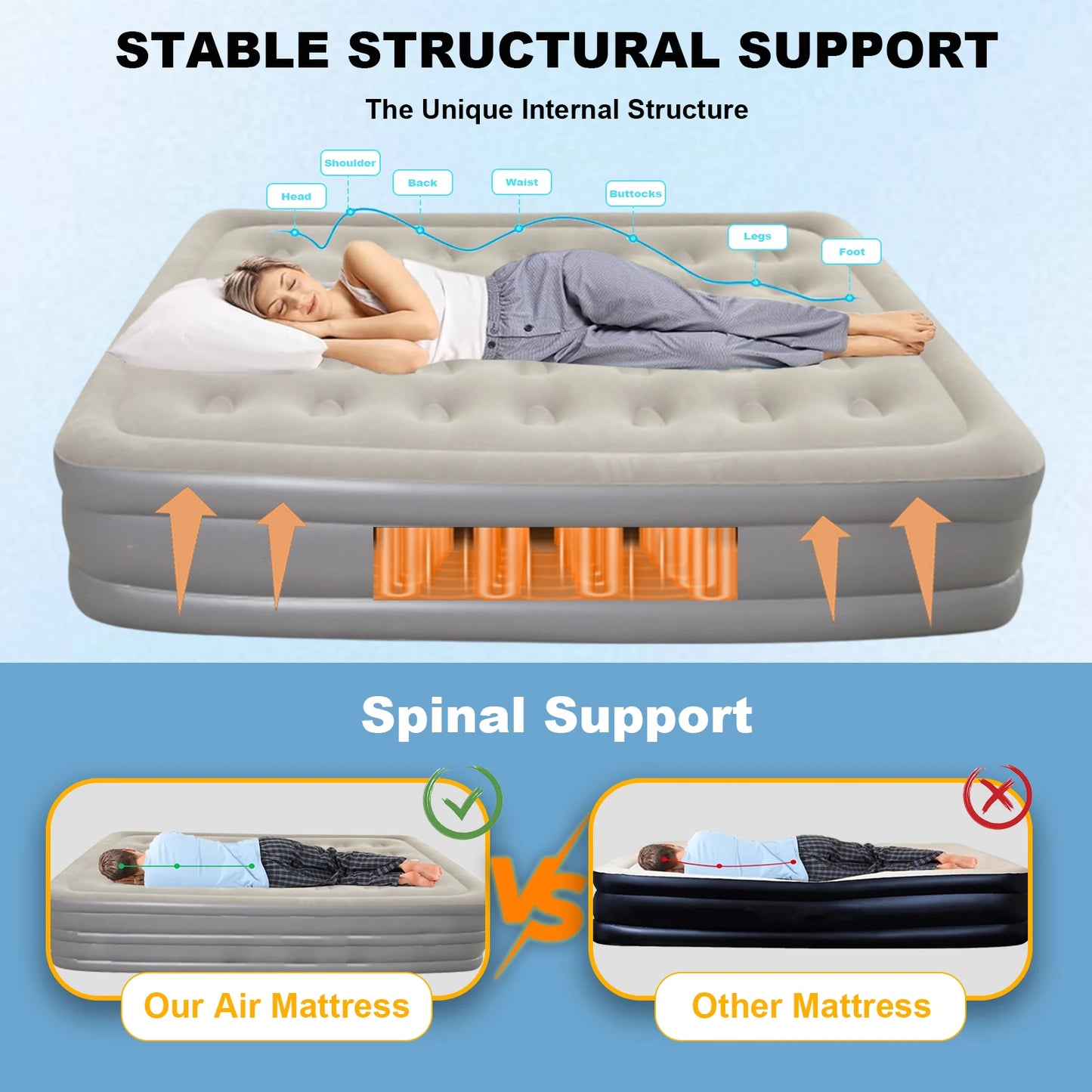 Home Floor-laying Folding Automatic Inflatable Mattress Air Bed Portable Outdoor Camping Flocking Moisture-proof Built-in Pump