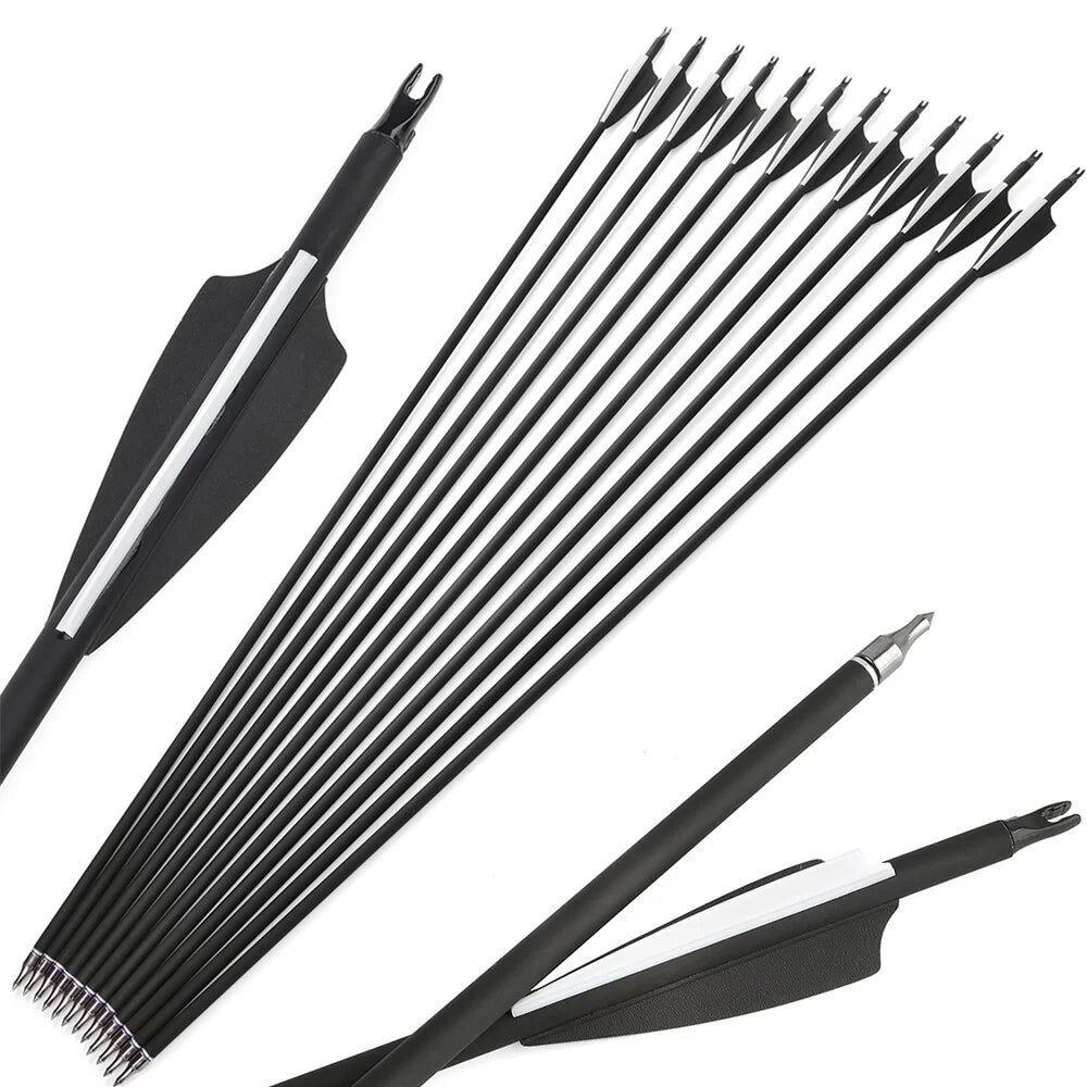 12pcs Archery Carbon Arrow SP500 Mixed Carbon 3 Inch Rubber Feather 100Grain Target Point for Compound Bow Shooting Hunting Acc