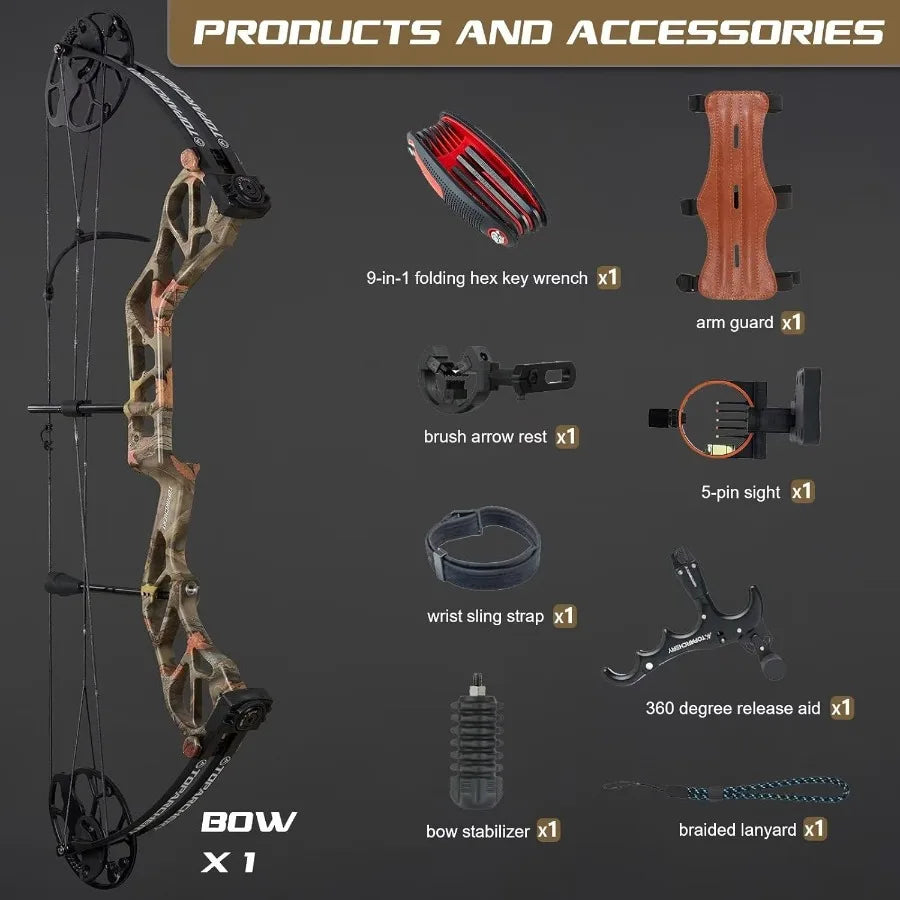 Compound Bow for Hunting Adults Archery Set Aluminum Alloy Bow Handle IBO Arrow Speed 320fps Pull Distance: 1930 0.5