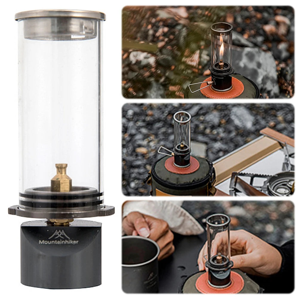 Camping Gas Lantern Butane Gas Light Lantern Windproof Gas Candle Light Metal Portable Tent Lantern for Outdoor Emergencies