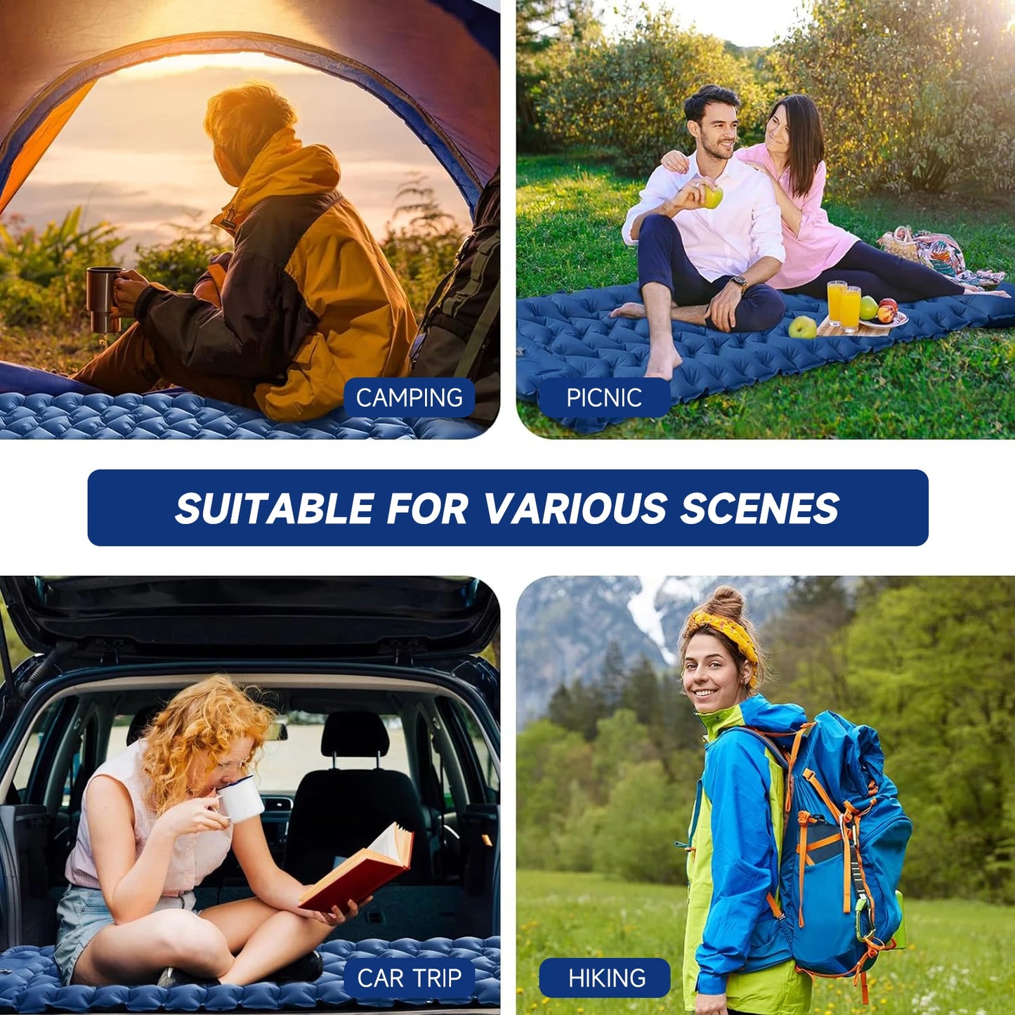 Sleeping Pad, Ultralight Inflatable Sleeping Pad with Pillow Built-in Foot Pump Compact Camping Air Mattress