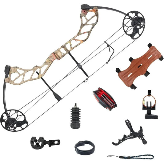 Compound Bow for Hunting Adults Archery Set Aluminum Alloy Bow Handle IBO Arrow Speed 320fps Pull Distance: 1930 0.5