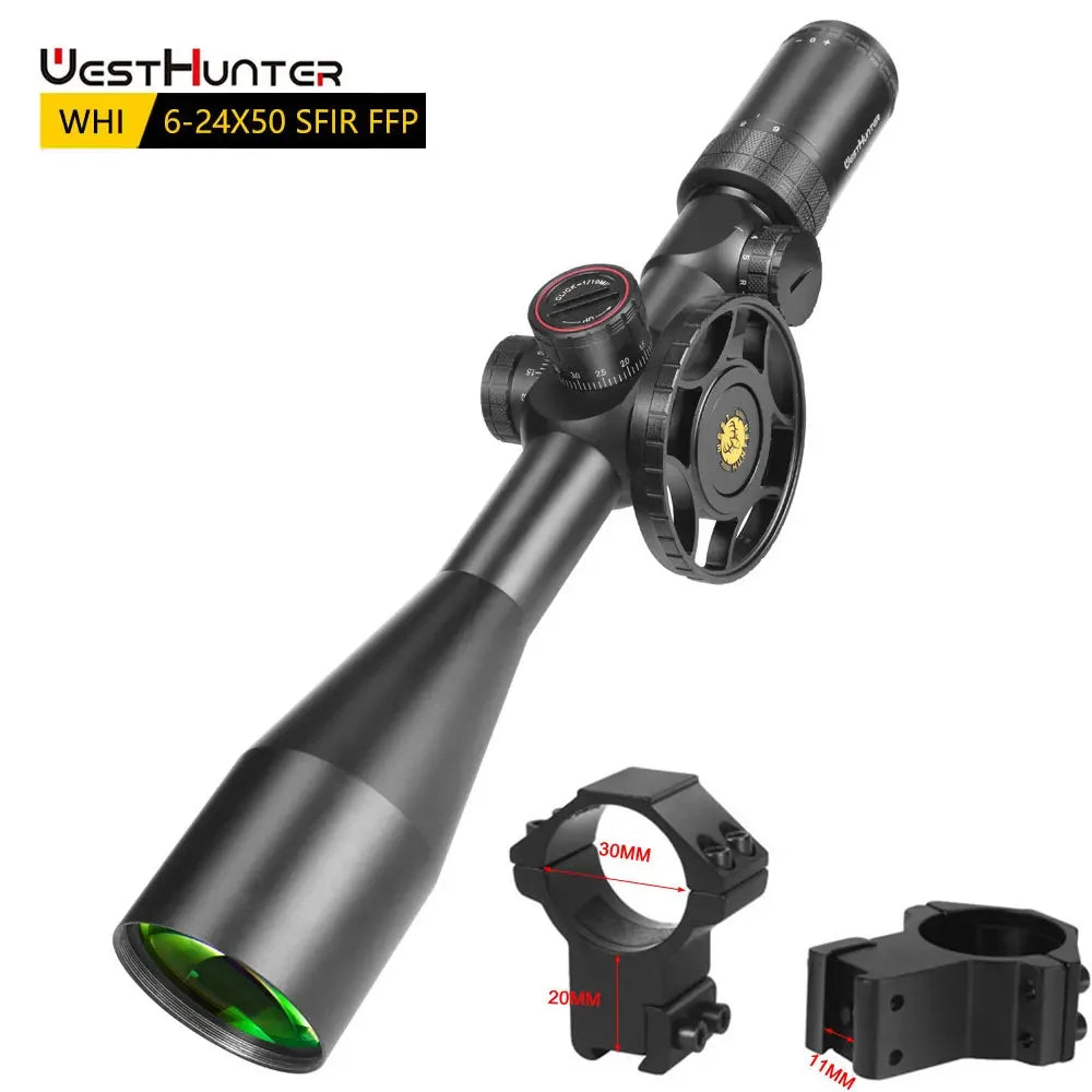 WestHunter WHI 6-24X50 SFIR FFP Scope First Focal Plane Riflescope Big Parallax Wheel R&G Illuminated Lock Reset Sights