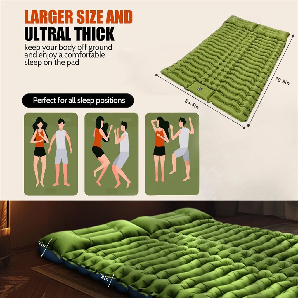 Double Air Mattress with Pillow, Built-in Foot Pump, 4-inch Camping Air Mattress, for Backpacking, Hiking, Traveling, Tent