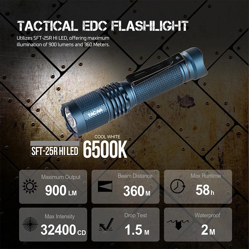TAC AA2.0 super bright EDC AA flashlight max 900 lumens 360 meters 14500 battery SFT-25R LED flashlights daily torch