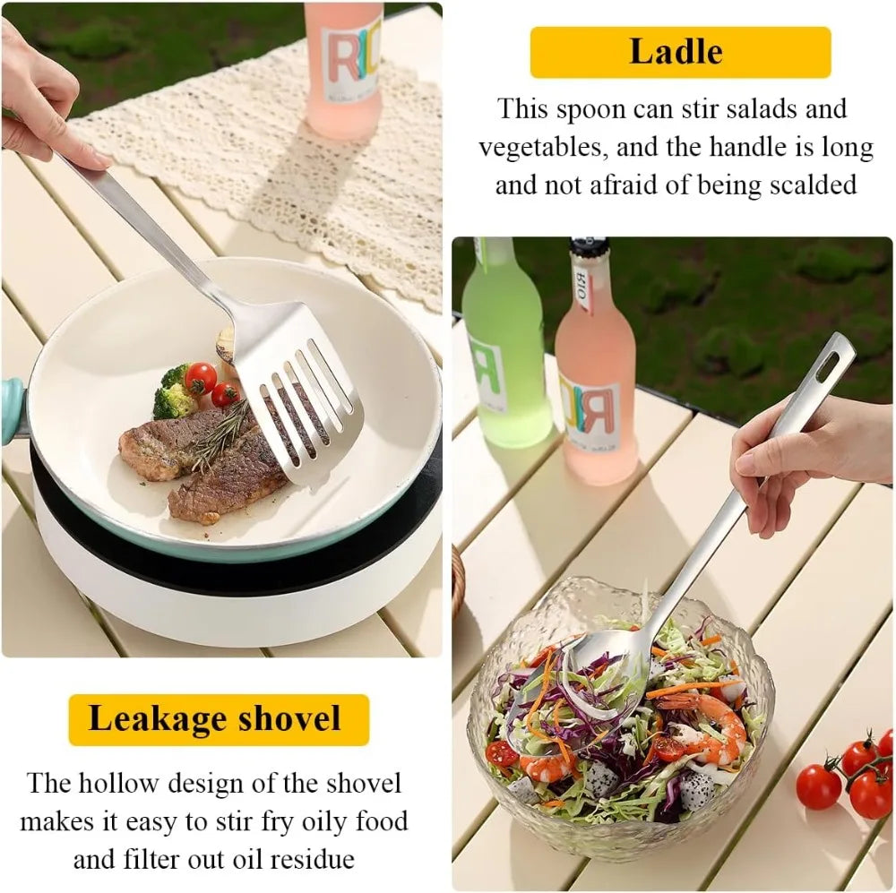 Portable Camping Kitchen Utensil Set - 12-Piece Stainless Steel Cookware for Travel, Picnic, BBQ