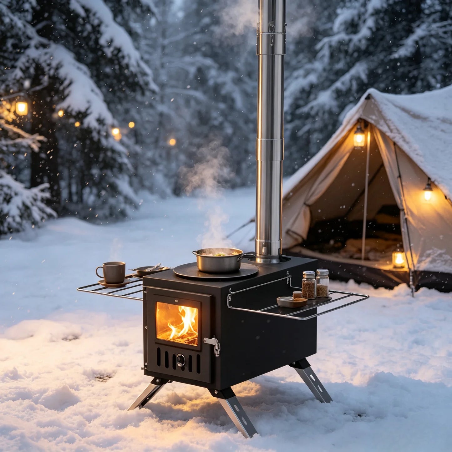 2 in 1 Portable Stainless Steel Hot Tent Stove Wood Burning Stove with 7 Chimney Pipes for Outdoor Heating & Cooking Sauna Heater