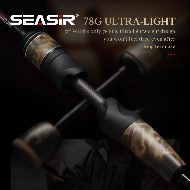 Stream Spinning Baitcasting Fishing Rods Ultralight Carbon Solid Wood Handle Fuji A+O 40T Carbon Cloth Lure Weight 1-10g