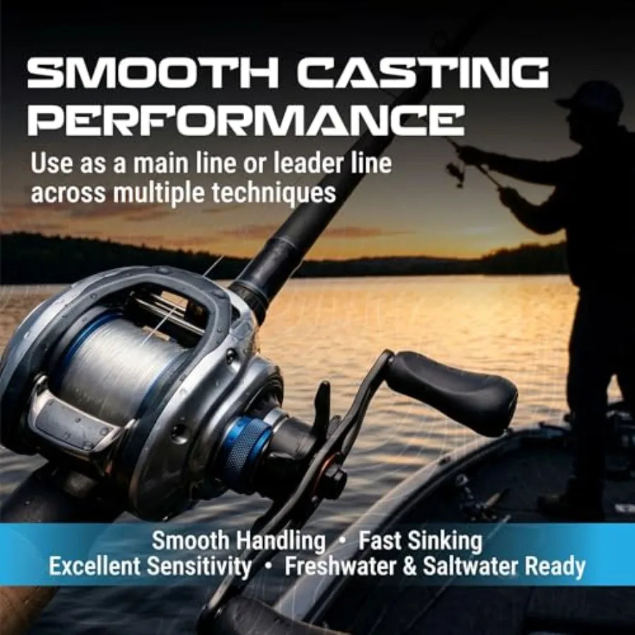 100% Pure Fluorocarbon Fishing Line - High Strength, Abrasion-Resistant, Fast-Sinking, Virtually Invisible - Saltwater and Fres