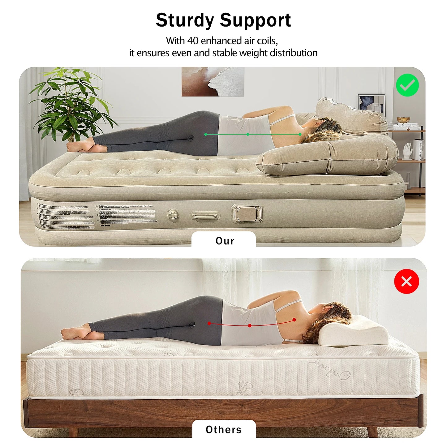 New 2 Persons Inflatable Mattress Camping Folding Outdoor Indoor Home Air Cushion 40cm High Bed Lazy Laying Soft Skin-Friendly