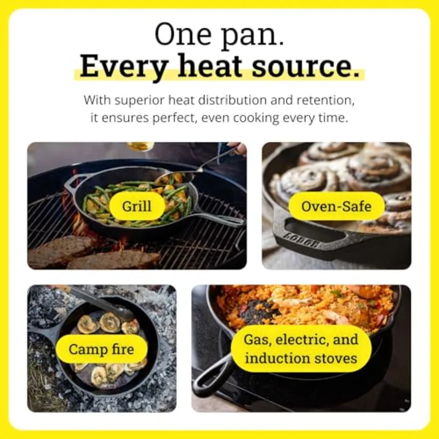 Reversible Cast Iron Grill/Griddle Pan 16.75 x 9.5 - Pre-Seasoned Dual-Sided Double Burner for BBQ, Eggs, Pancakes, Burgers - P