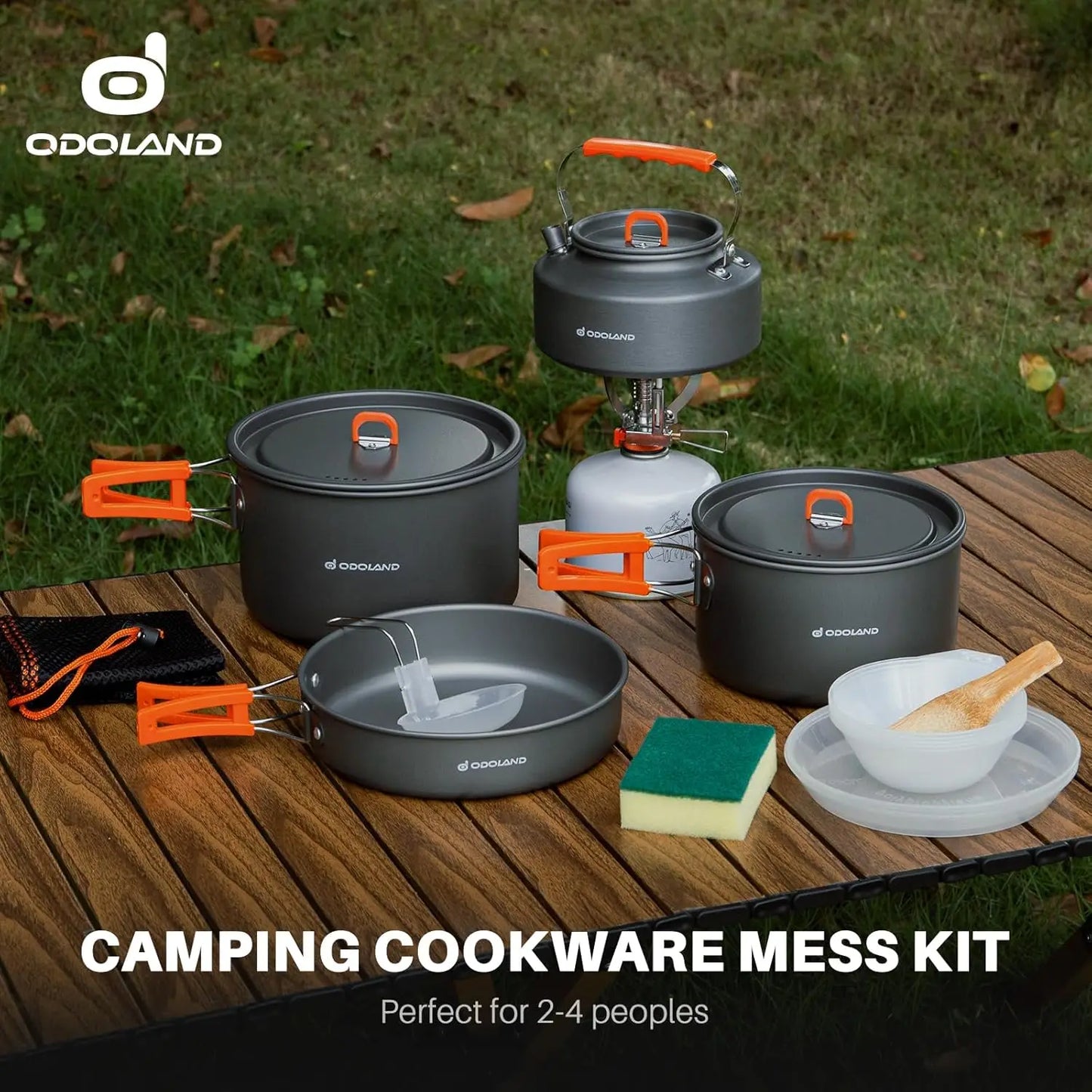 Camping Cookware Set 15pcs Non-Stick Lightweight Pots and Pans with Kettle for Backpacking Outdoor Cooking Picnic