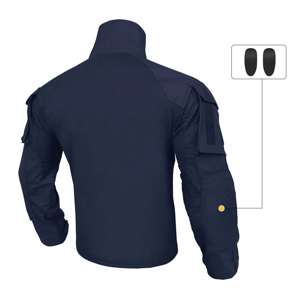 Tactical Combat Shirt Assault Tops with Elbow Pads Outdoor Hunting Clothing Navy Blue