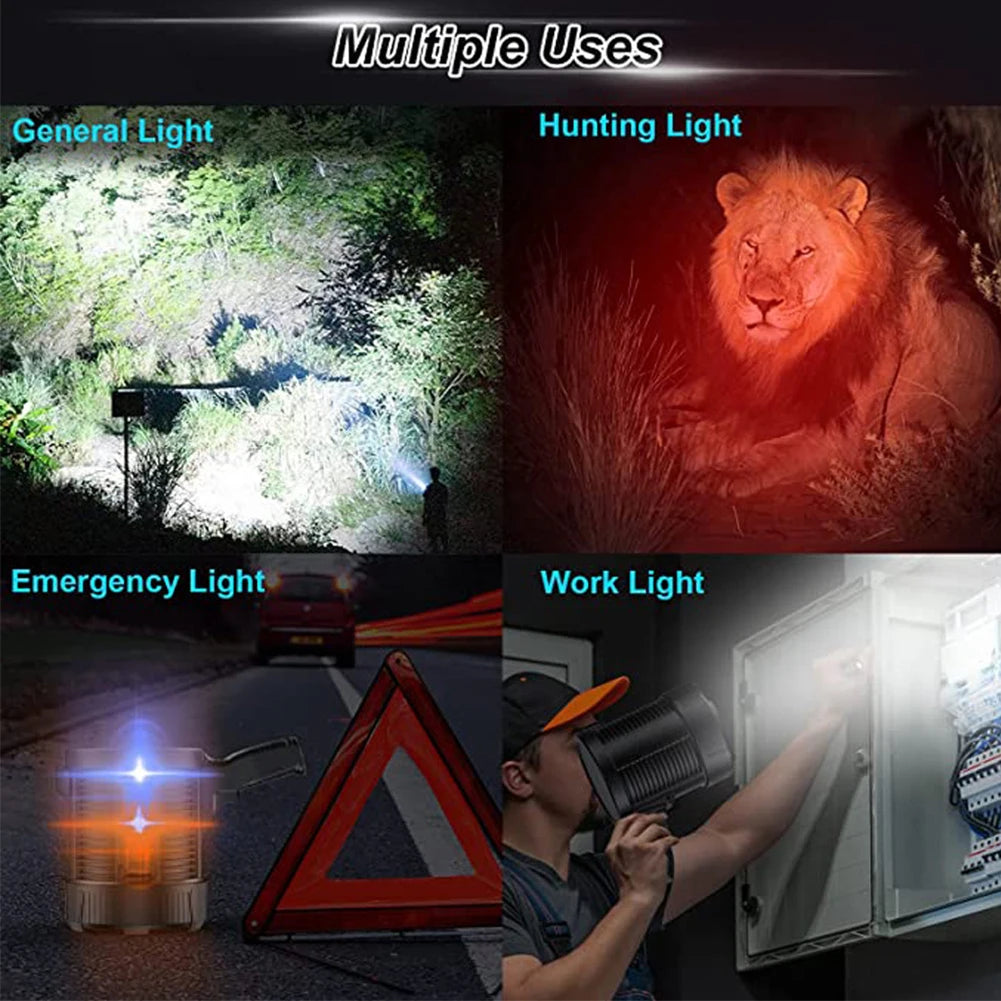 Handheld Hunting Flashlight with Solar Panel LED Flashlight Waterproof Fishing Lantern Torch Emergency Charging Outdoor Lamp
