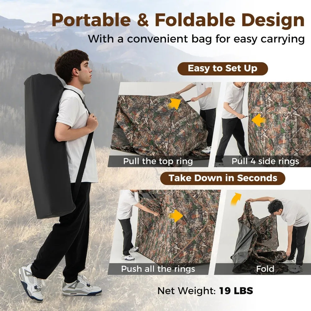 Camouflage Hunting Blind for 3-4 People w/270° Viewing Range Carrying Bag