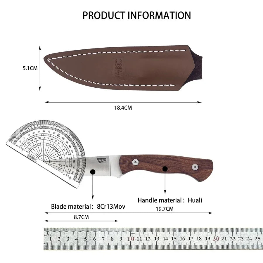 MKC Traditional Knife 8Cr13Mov Blade Wooden Handle Ideal for Outdoor Camping Survival Emergency Escape A Great Gift for Men