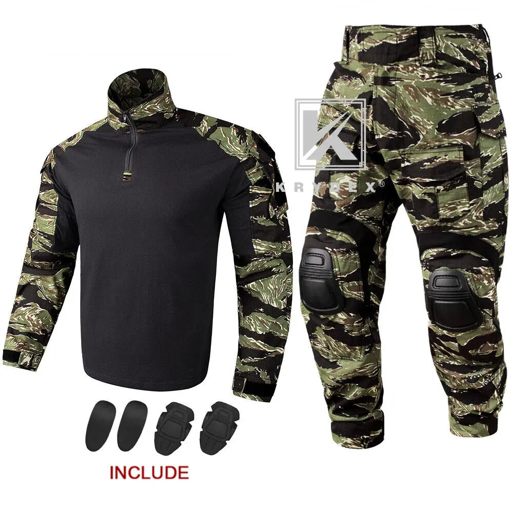 Camouflage Combat Uniform Clothing Hunting Hiking Tactical Shirt & Pants Suit Kit Tiger Stripe Camo