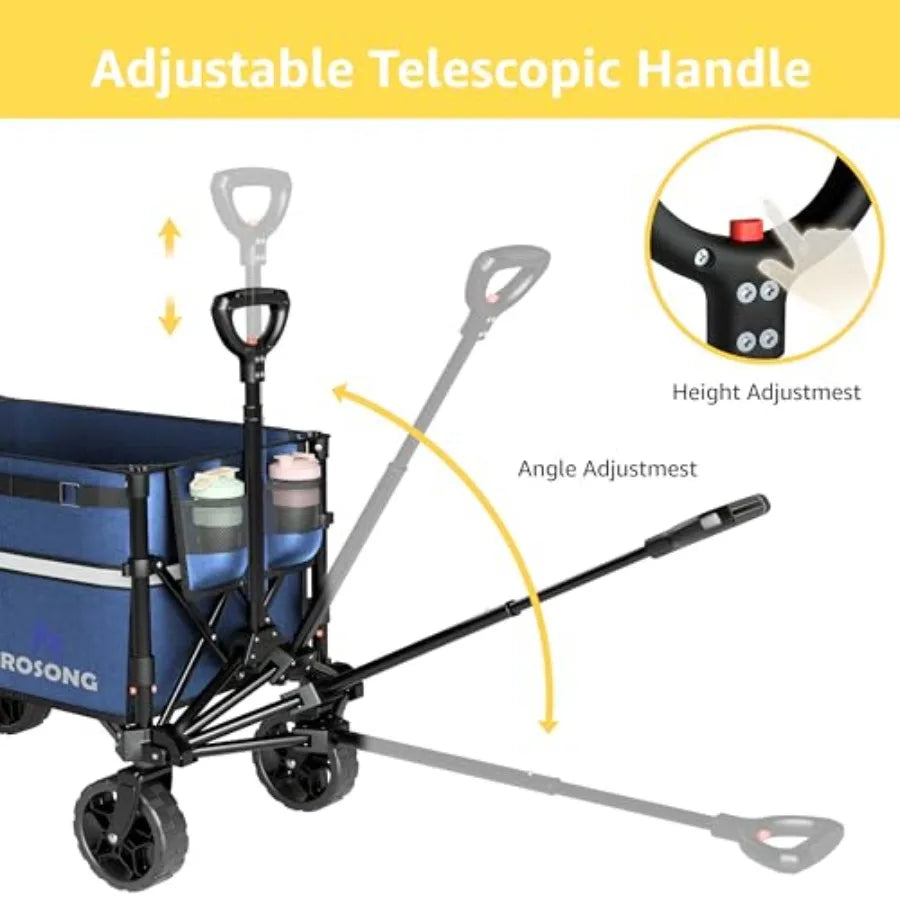 Collapsible Wagon Cart Wheels Foldable - Folding Utility Heavy Duty Wagons Carts for Grocery Sports Garden Shopping Camping Whe