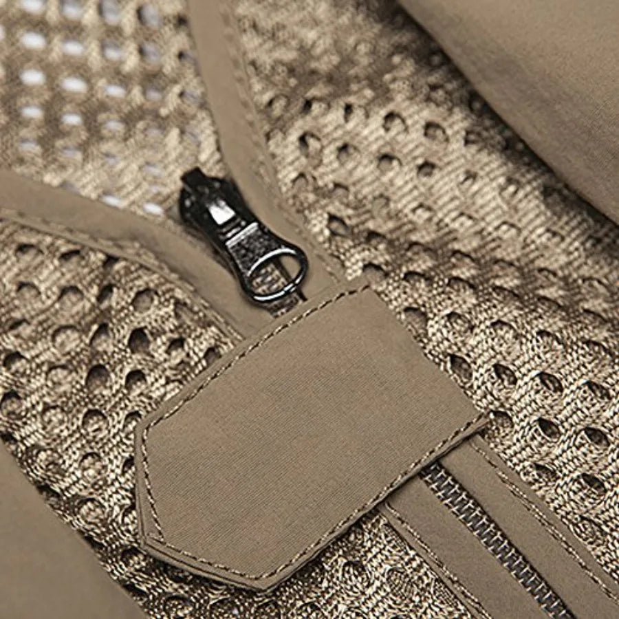 Men's Mesh Breathable Openwork Camouflage Journalist Photographer Fishing Vest Waistcoat Jacket Coat