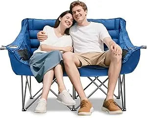 Begonia.K Double Camping Chair for 2 Person - Oversized Padded Folding Loveseat - Portable Camping Couch Heavy Duty Lawn Chairs