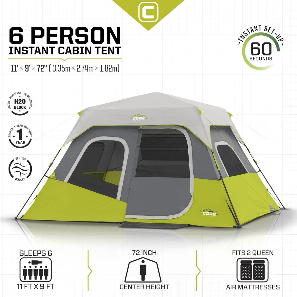Instant Cabin Tents | 6 Person / 9 Person / 10 Person / 12 Person Family Cabin Multi Room Pop Up Tents Car Camping | Included S