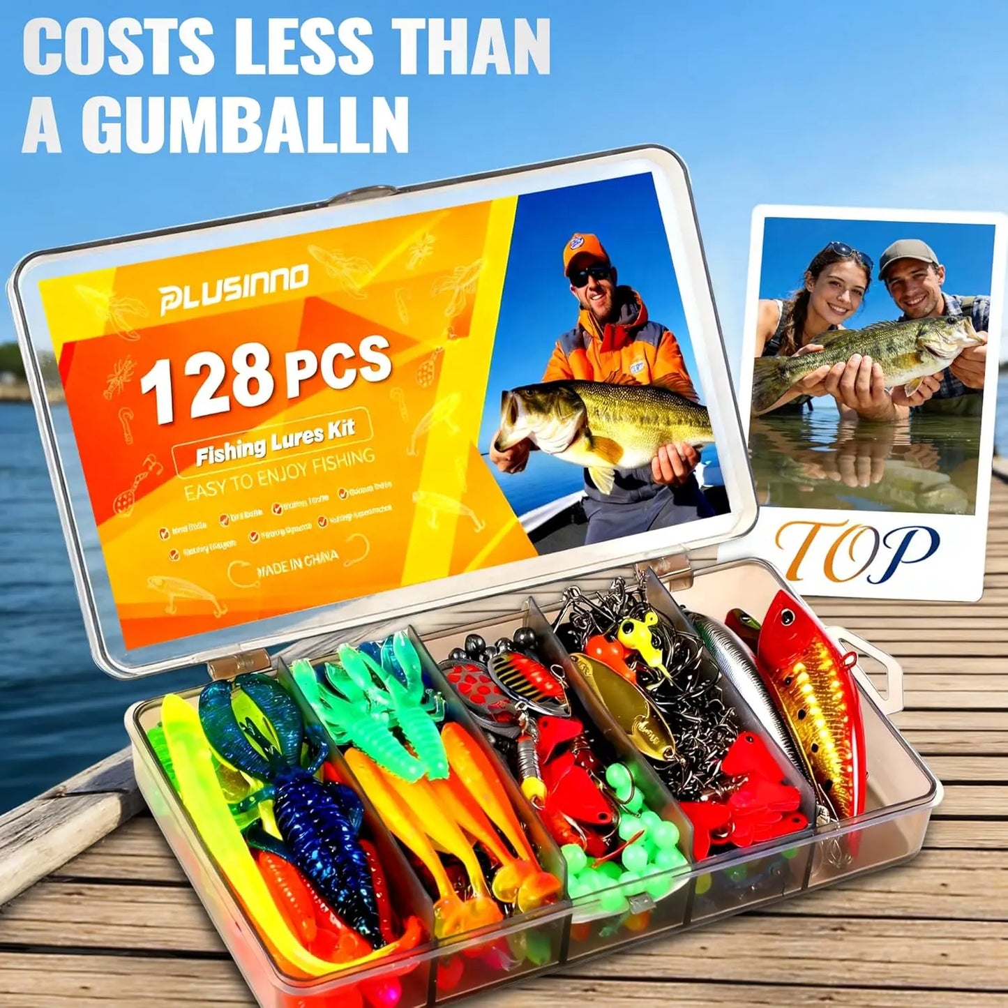 All-in-One Fishing Tackle Box with 128pcs Lures & Accessories Kit for Freshwater Bass Trout, Complete Fishing Gear Set for Men Dad Beginners, Portable Organized Gift