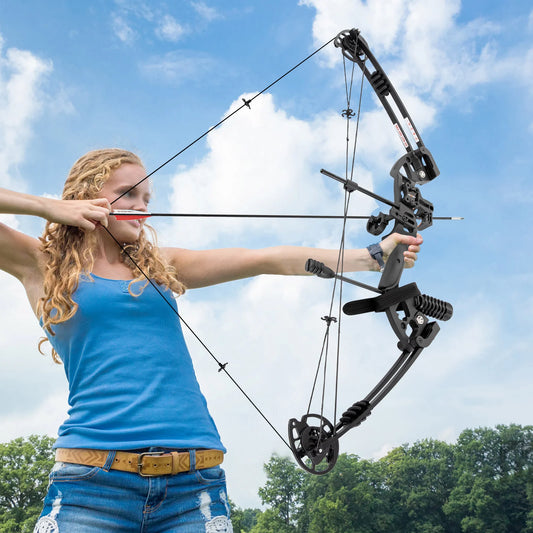 Archery Compound Bow Arrow Set with 12Arrows Black Battleship Compound Bow Right Hand Draw Weight and Cams Fully Adjustable