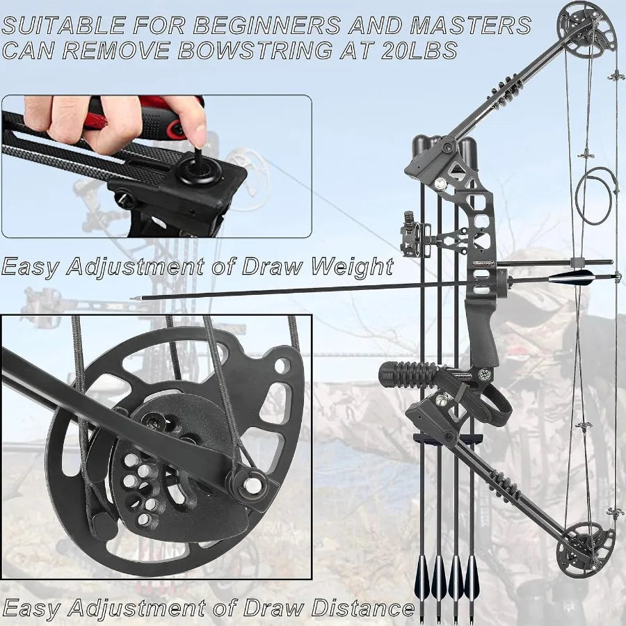 Archery Compound Bow Set 2070 LBS Draw Length 2430 up to IBO 320 fps Hunting Compound Bow with All Accessories for Archery Hunt