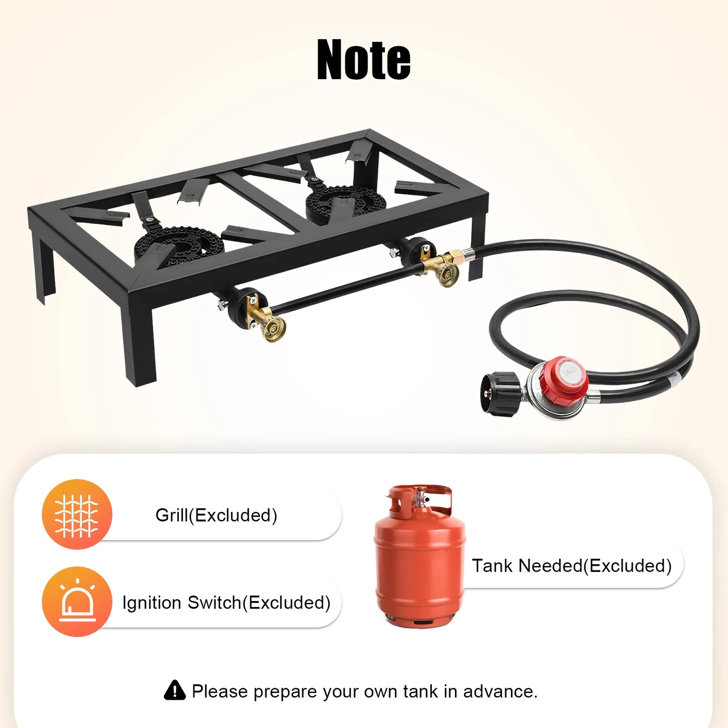 Portable Double Burner Outdoor Gas Stove Propane Cooker with Adjustable 0-10Psi Regulator Hose for Patio Camping, Home Brewing
