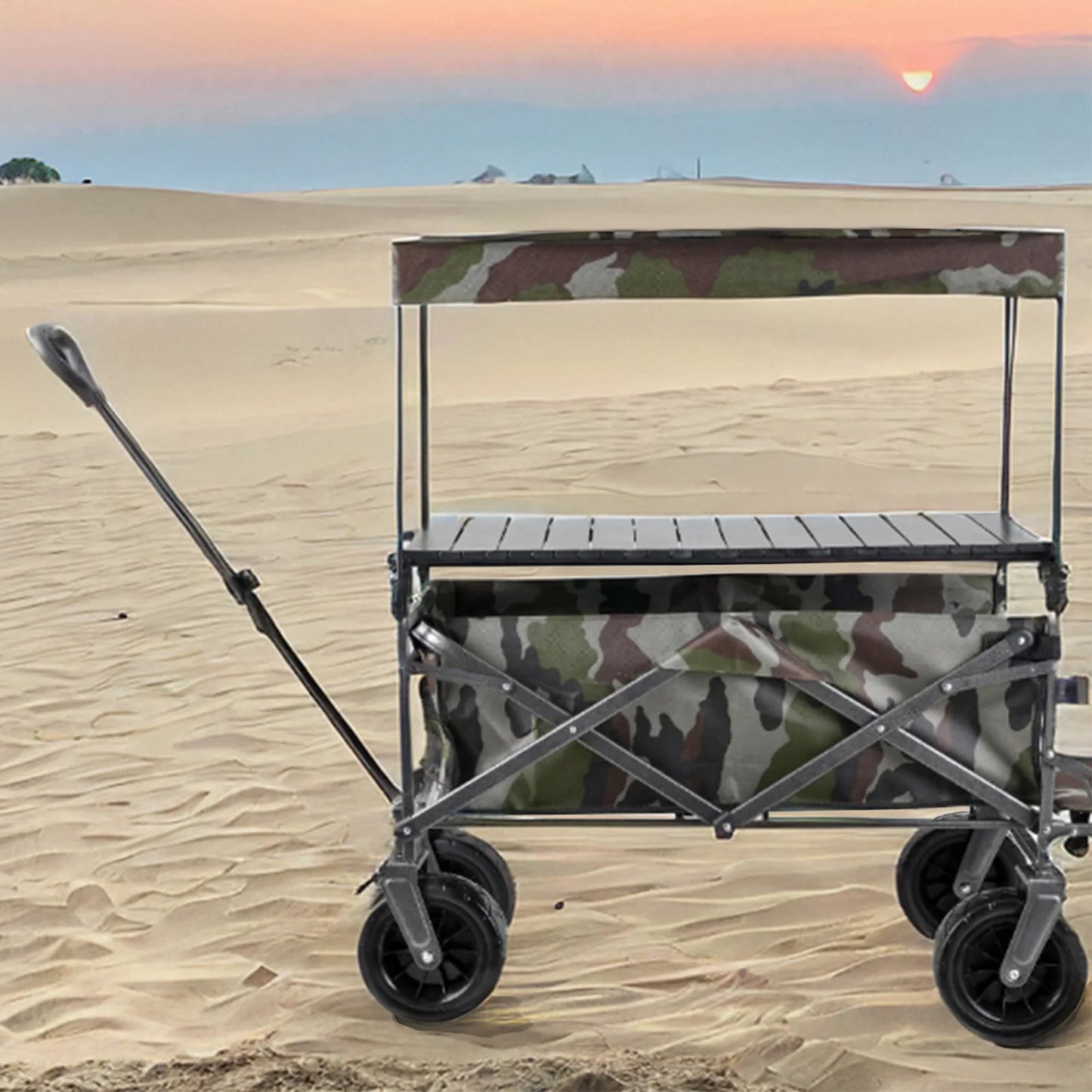 Duty Foldable Wagon Cart with 360° Rotating Wheels for All Terrain, Table Plate Portable Utility Cart for Grocery Beach Outdoor
