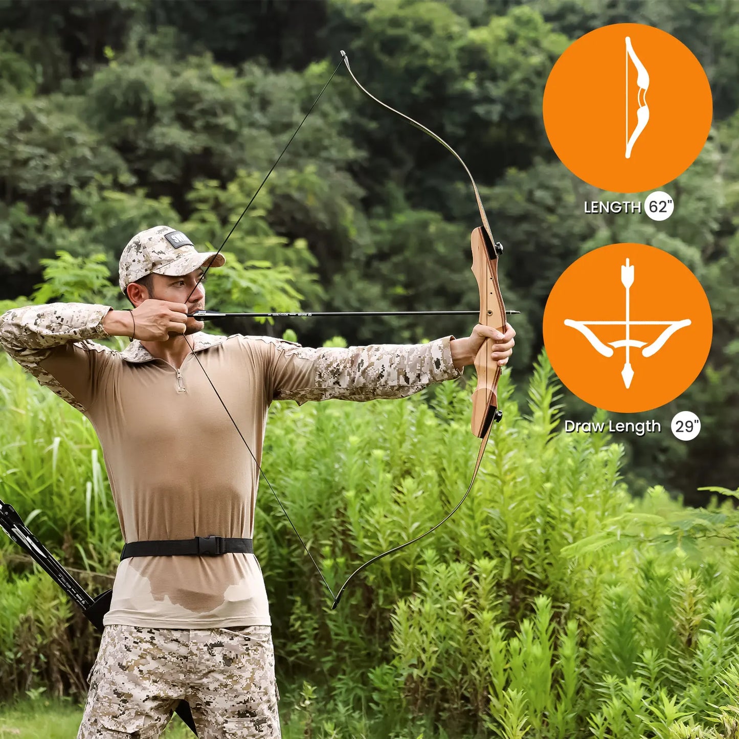 Standard Target Archery for Adult & Youth Beginner, 62 Inch Wooden Takedown Recurve Bow for Training&Hunting