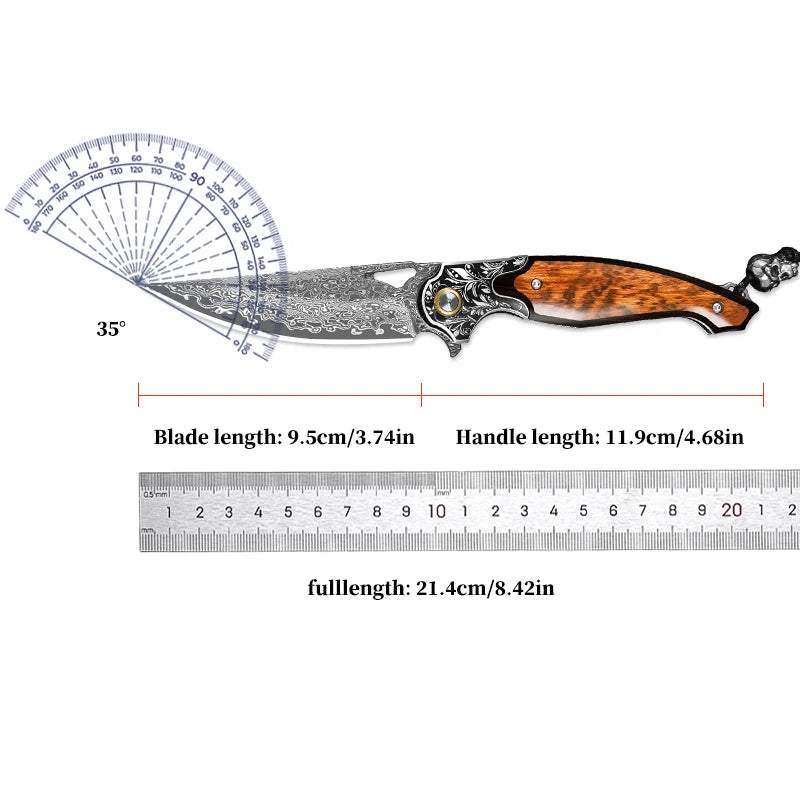 High-quality Damascus steel folding knife, men's everyday carry pocket knife, camping, hiking, hunting pocket EDC utility knife
