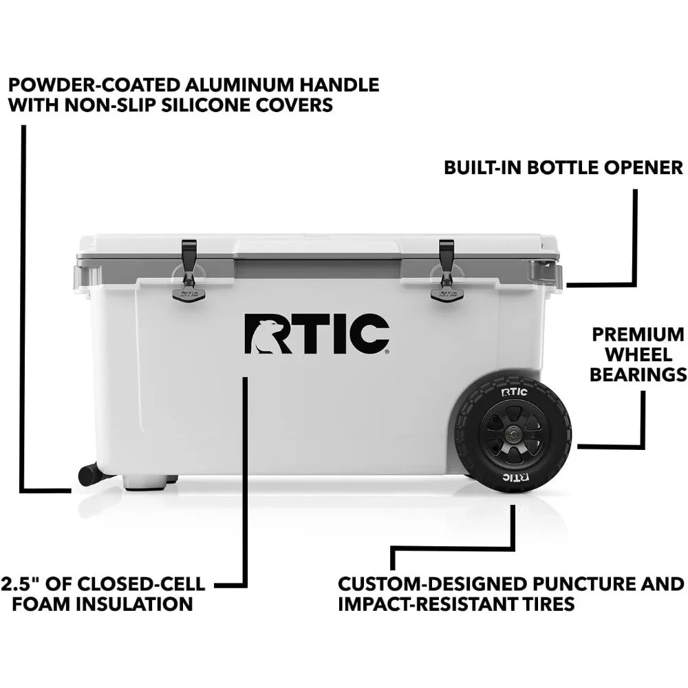 72 Quart Ultra-Light Wheeled Cooler Hard Insulated Portable Ice Chest Box for Beach, Drink, Beverage, Camping, Picnic, Fishing