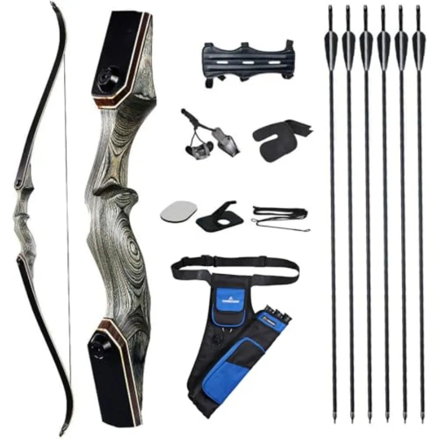 60'' Archery Recurve Bow Takedown Bow Hunting Bow and Arrow Set Adult Target Practice Competition Survival Longbow Right Hand 3