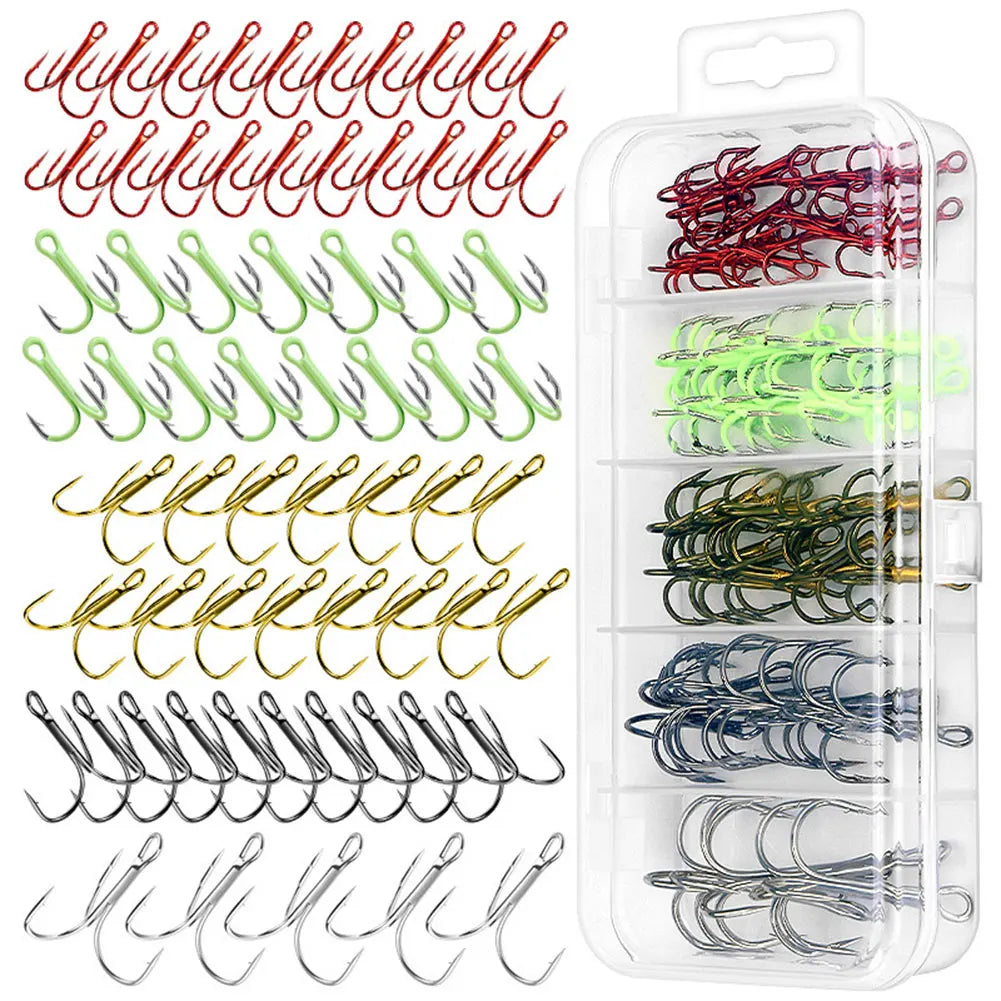 High Carbon Steel Treble Hook 5 Colors Triple Fishing Hook Barbed Sharp Triple Hook for Saltwater Freshwater Fishing
