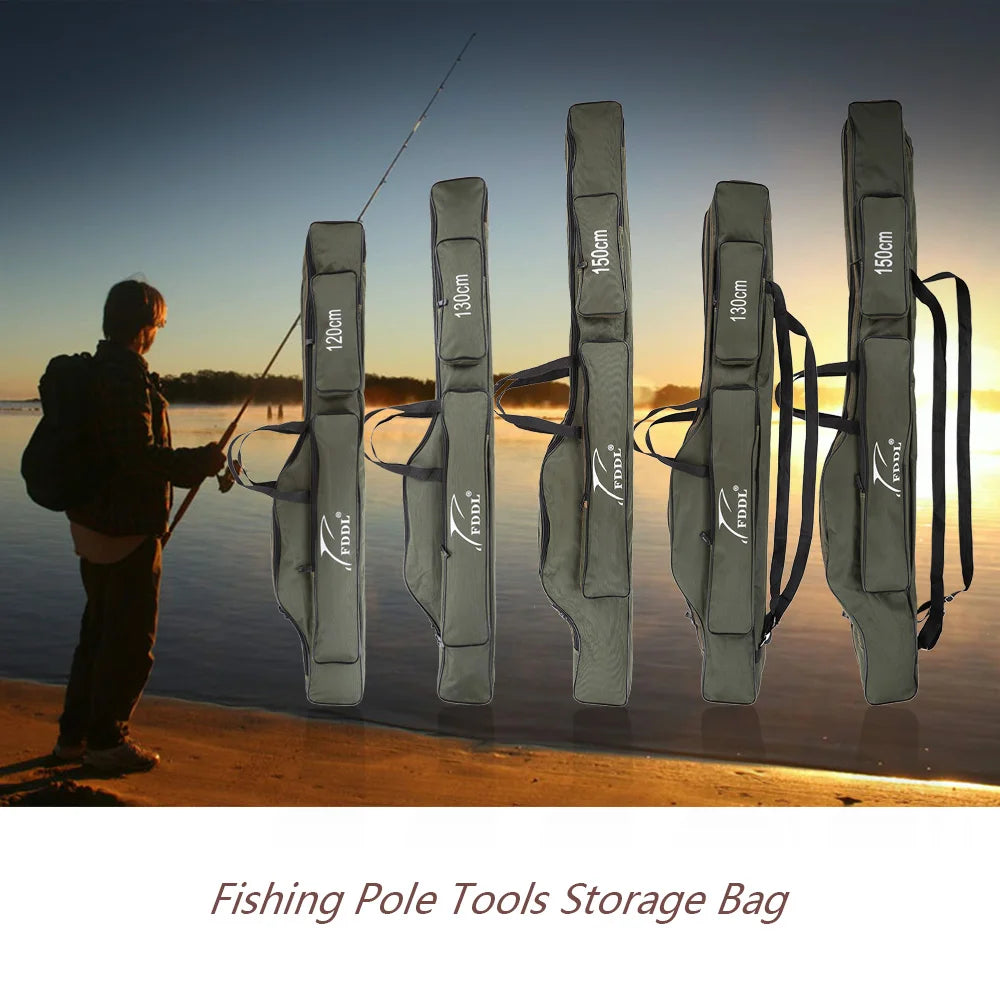 Portable Folding Fishing Rod Carrier Canvas Fishing Pole Tools Storage Bag Case Fishing Gear Tackle