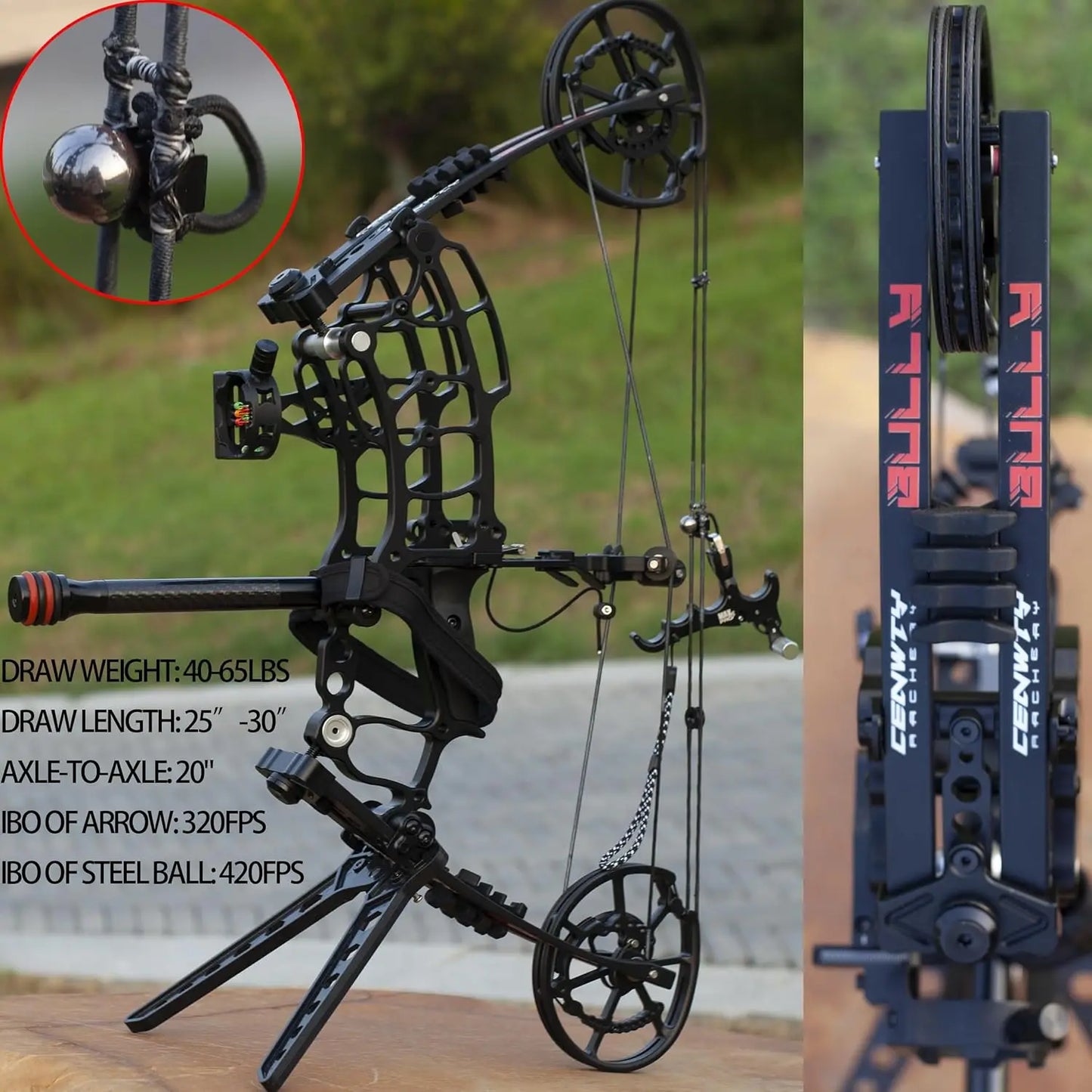 Compound Bow Set for Steel Ball, Draw Weight 40-65 LBS, Short-Axis Hunting Compound Bow, can Shoot Arrow and Steel Ball for Arch