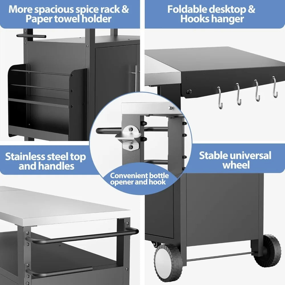 High quality-Outdoor Grill Cart with Storage,Patio Kitchen Island with WheelsHooks and Spice Rack,Waterproof Outdoor Grill Table