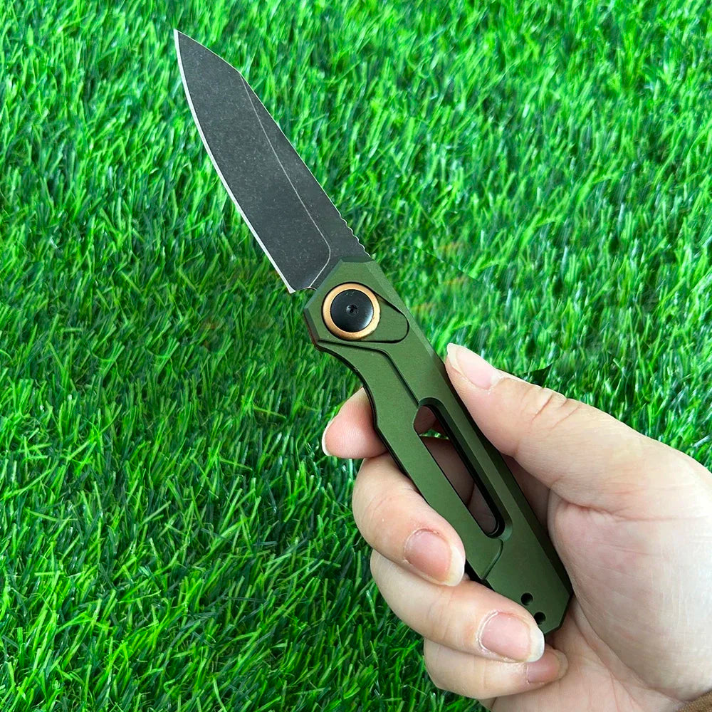 KS 7550 Launch 11 Folding Pocket Knife BlackWashed Tanto Blade Black / Green Aluminum Handles