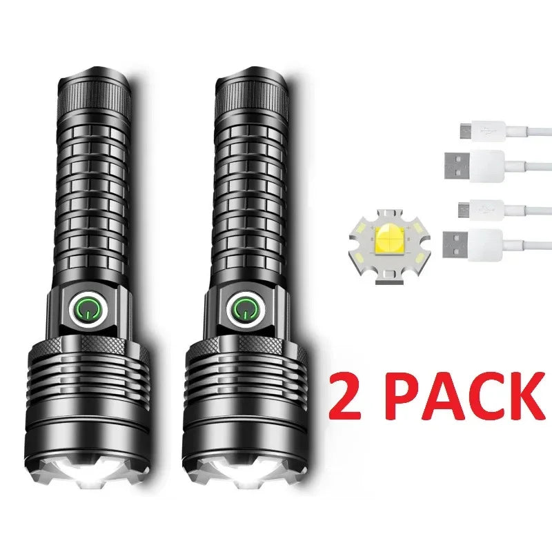 Skyewolfeye Wall Plug Rechargeable LED Tactical Flashlight Set High Lumen XHP60 Zoomable Torch for Fishing Caving