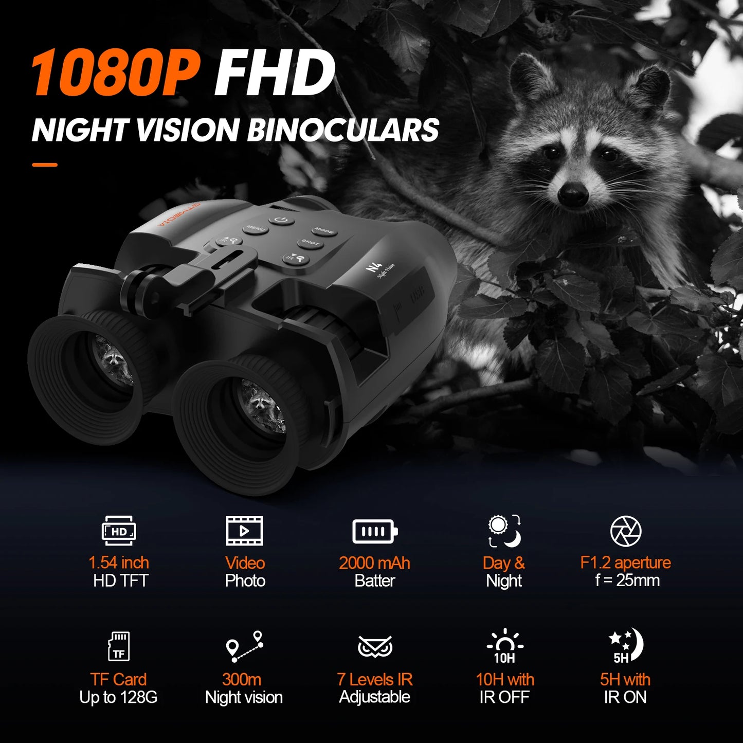 Night Vision Binoculars Featuring Adjustable Brightness 5x Zoom And 1080p Video Recording For Outdoor Adventures