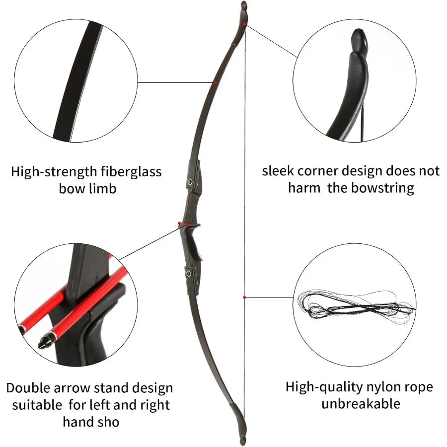 57 Takedown Youth Recurve Bow for Beginner Teenagers Hunting Black Long Bow Right Left Hand Adjustable Draw Weight 2