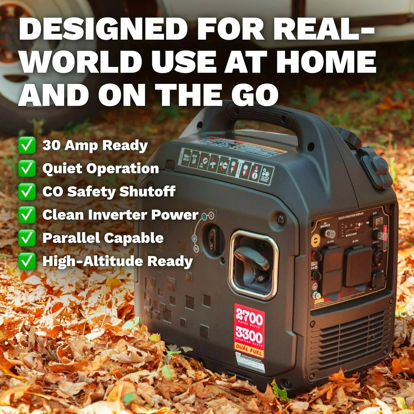 Flex Power 3300W Portable Inverter Generator - Engineered by RV Generator Professionals, 30 Amp Ready, Custom