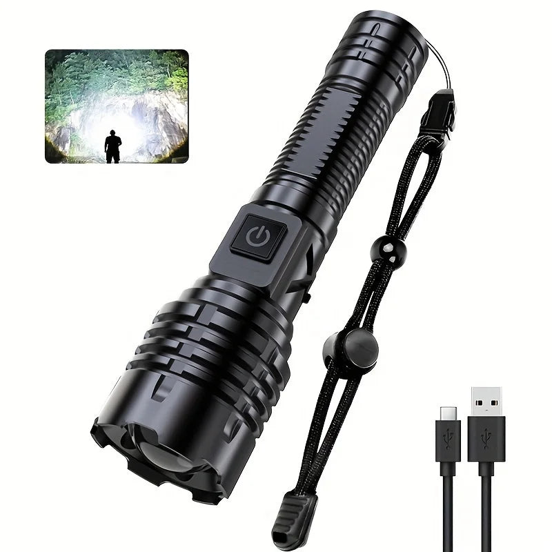 1 Sets Torch Rechargeable falshlight, Super Bright high lux, Bright Torch Battery Powered, Power Bank 5 Modes Zoom Adjustable Po