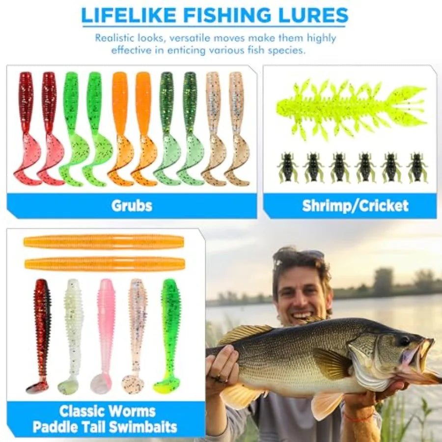 Fishing Lures, 137Pcs Tackle Box with Tackle Included, Crankbaits, Spoon, Hooks, Weights and Other Accessories, Fishing Bait Lu