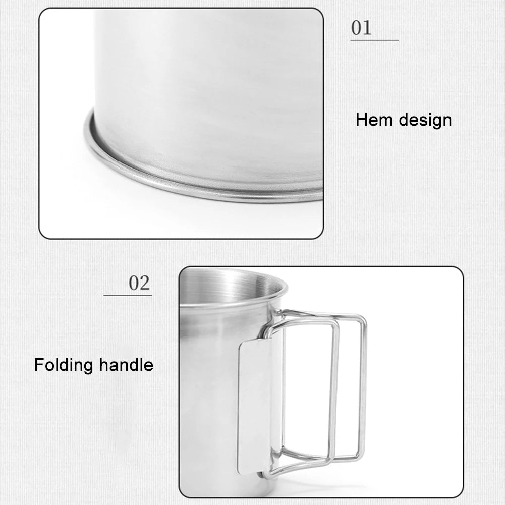 Coffee Cup with Foldable Handle Camping Mug Lightweight Portable Camping Cup Stainless Steel for Camping Hiking